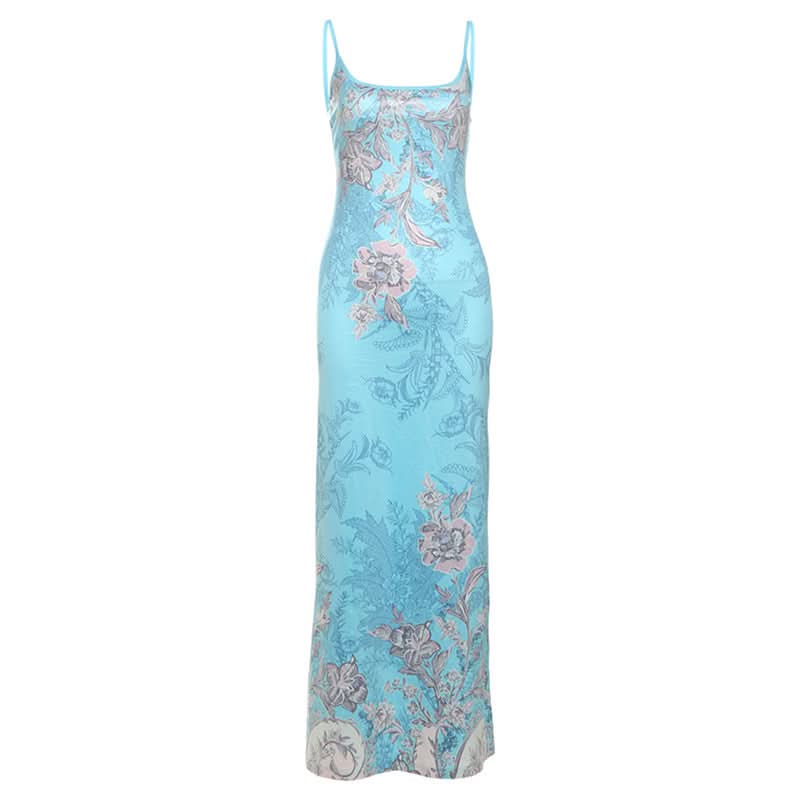 Navela | Floral Print U-Neck Backless Cami Maxi Dress