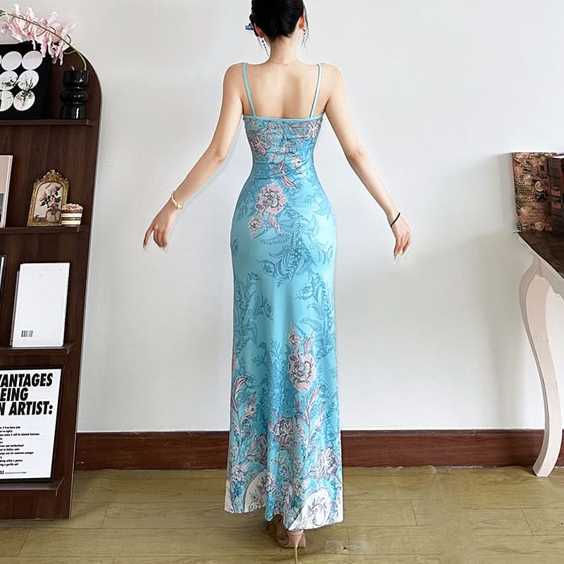 Navela | Floral Print U-Neck Backless Cami Maxi Dress