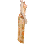Navela | Cowl neck flower applique print halter maxi dress