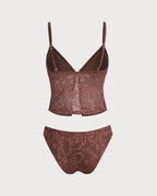 Navela | Brown Mesh Slit Tankini Swimsuit