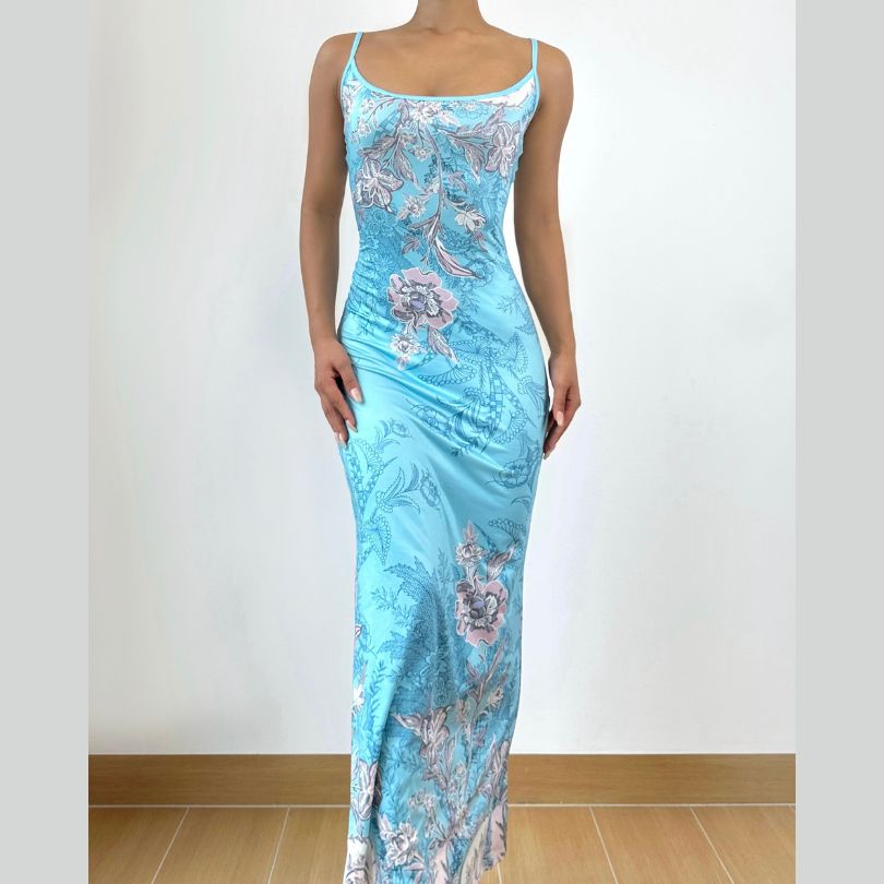 Navela | Floral Print U-Neck Backless Cami Maxi Dress