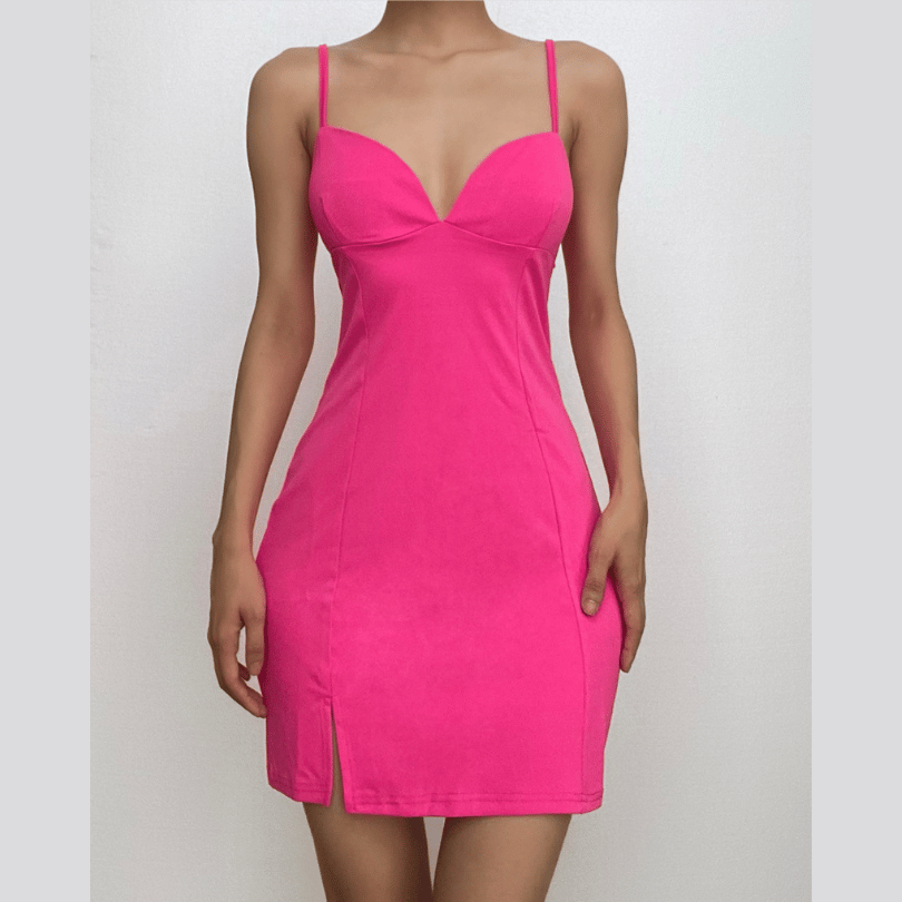 Navela | V-Neck Backless Slit Cami Mini Dress –