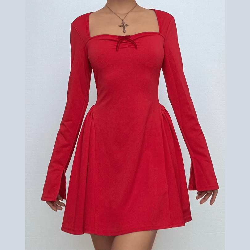 Navela | Long Sleeve Bow Detail Ruched Mini Dress