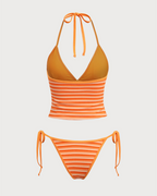 Navela | Orange Striped Tankini Swimsuit