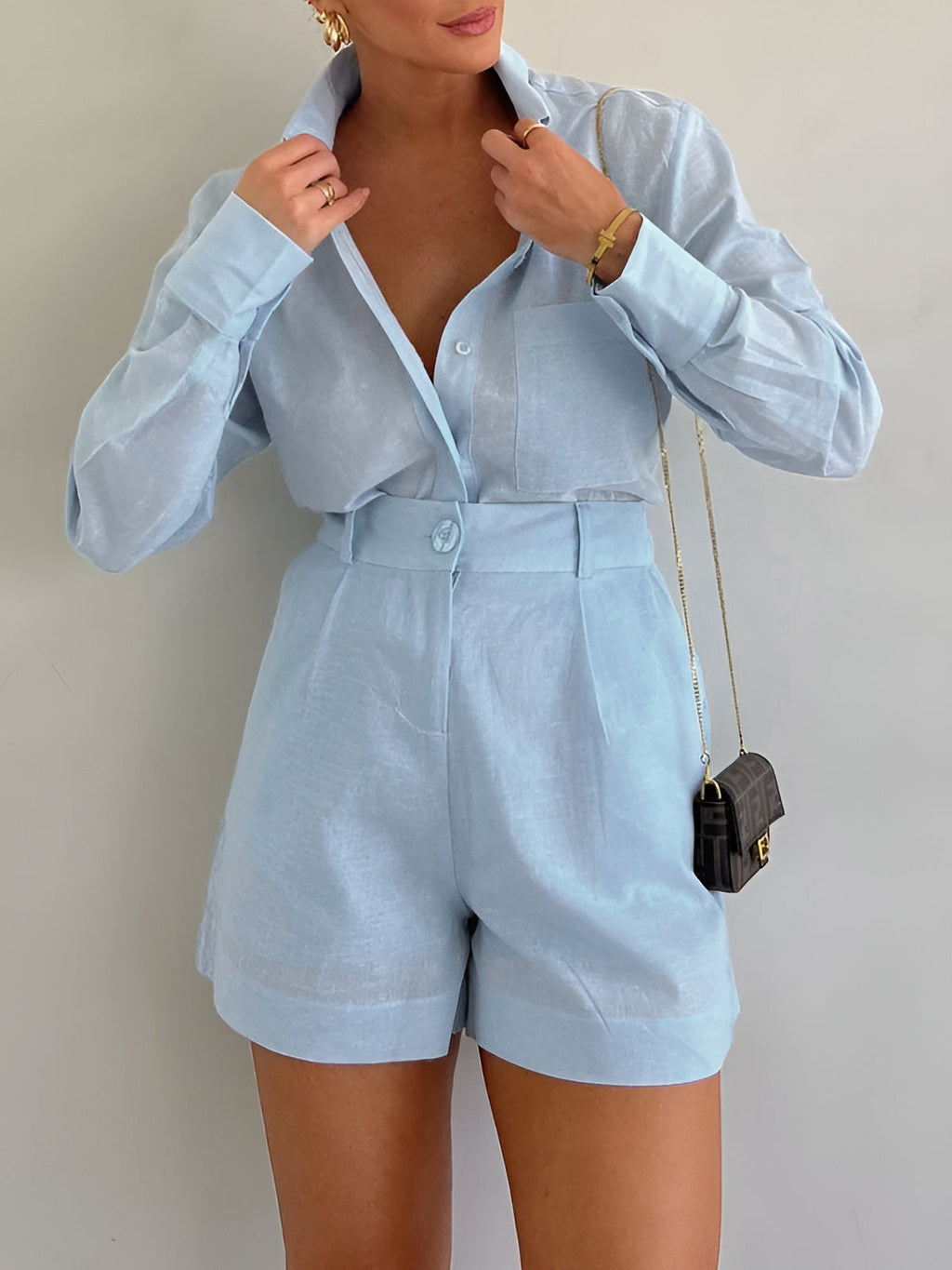 Navela | Long Sleeve Loose Shorts Set