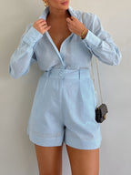 Navela | Long Sleeve Loose Shorts Set