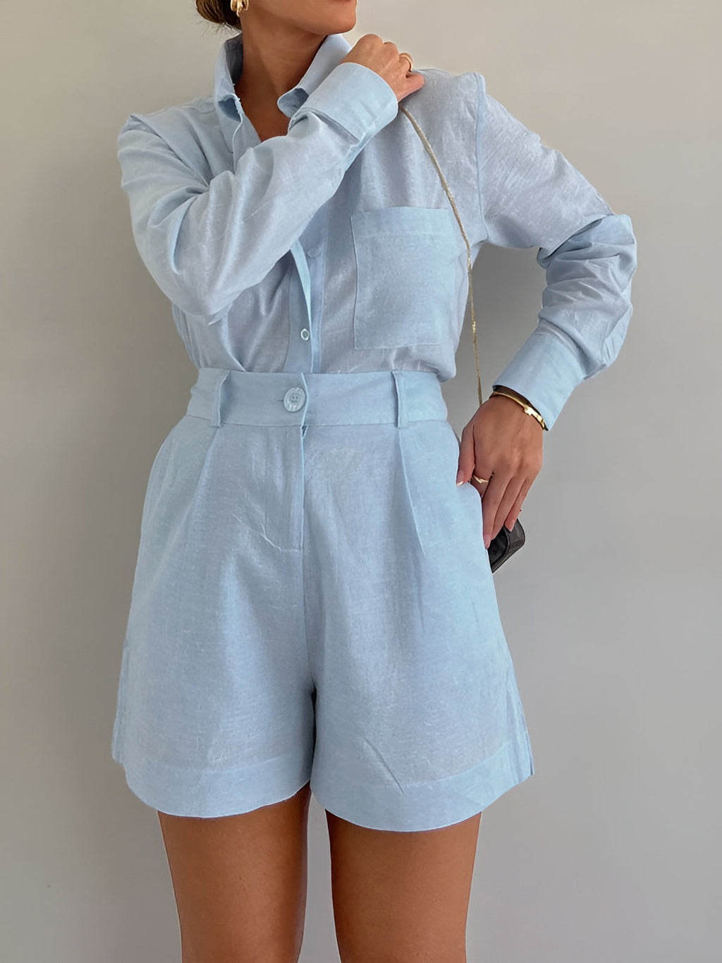 Navela | Long Sleeve Loose Shorts Set