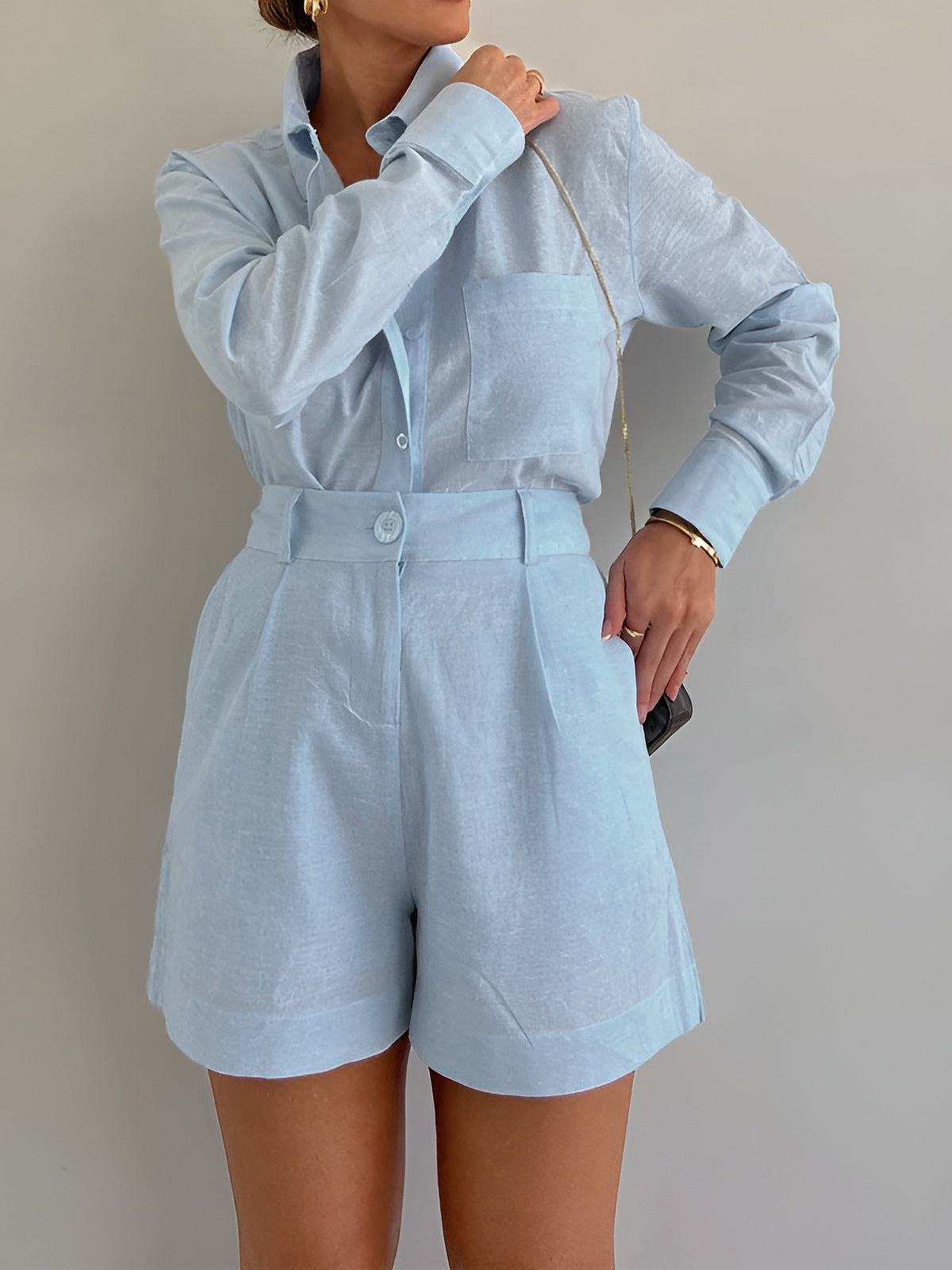 Navela | Long Sleeve Loose Shorts Set