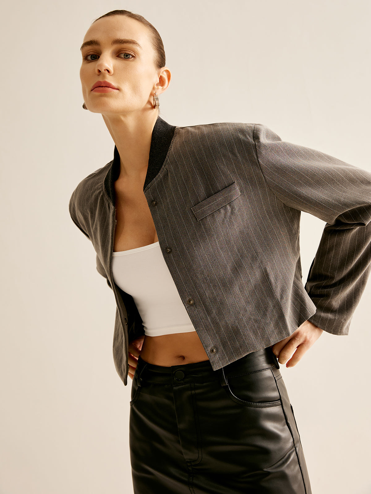 Navela | Pinstripe Pocket Short Jacket