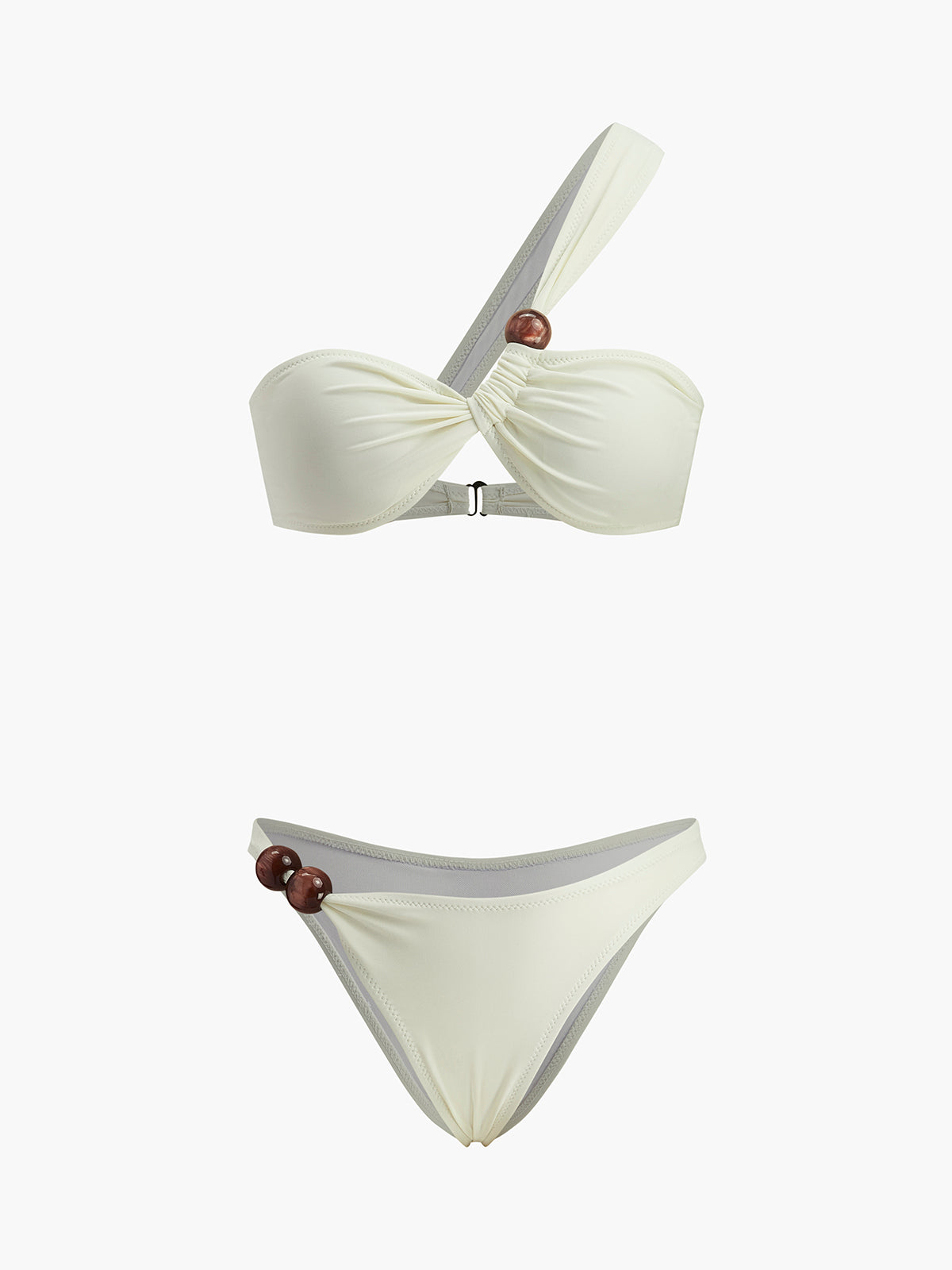 Navela | Wood Bead Detail One-Shoulder Bikini Set