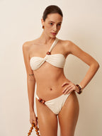 Navela | Wood Bead Detail One-Shoulder Bikini Set