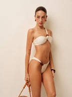 Navela | Wood Bead Detail One-Shoulder Bikini Set