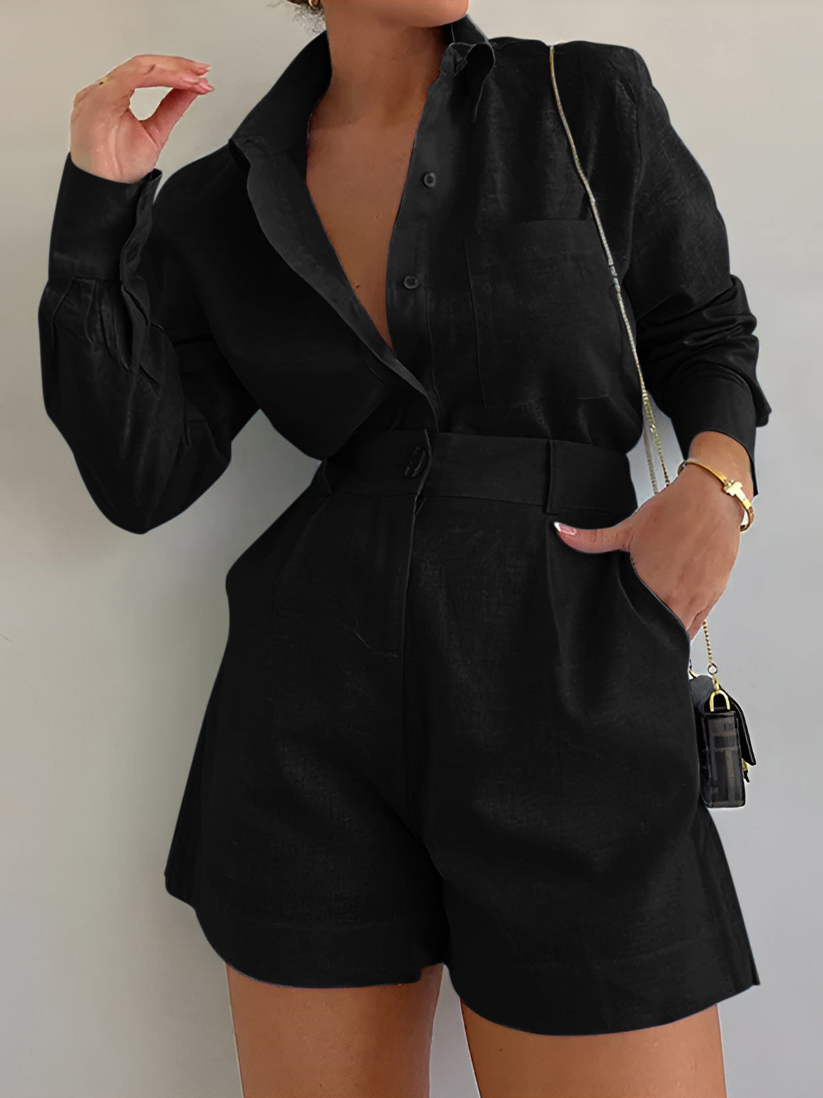 Navela | Long Sleeve Loose Shorts Set