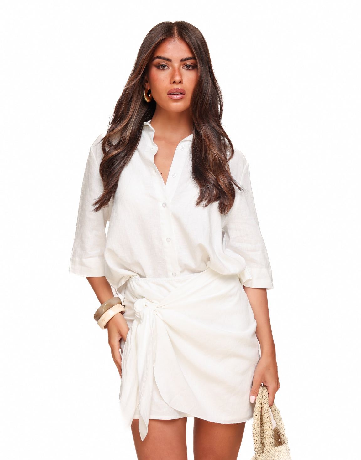 Navela | White Short Sleeve Wrap Set