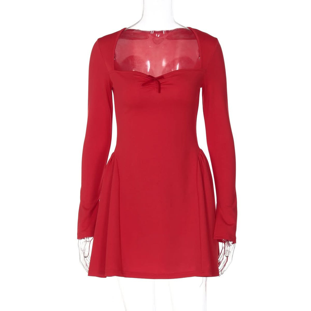 Navela | Long Sleeve Bow Detail Ruched Mini Dress