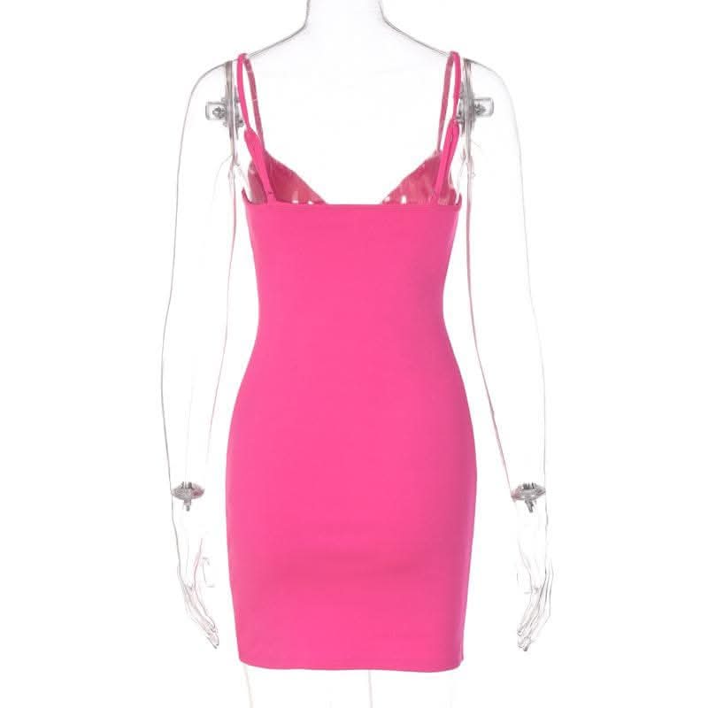 Navela | V-Neck Backless Slit Cami Mini Dress –