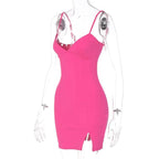 Navela | V-Neck Backless Slit Cami Mini Dress –