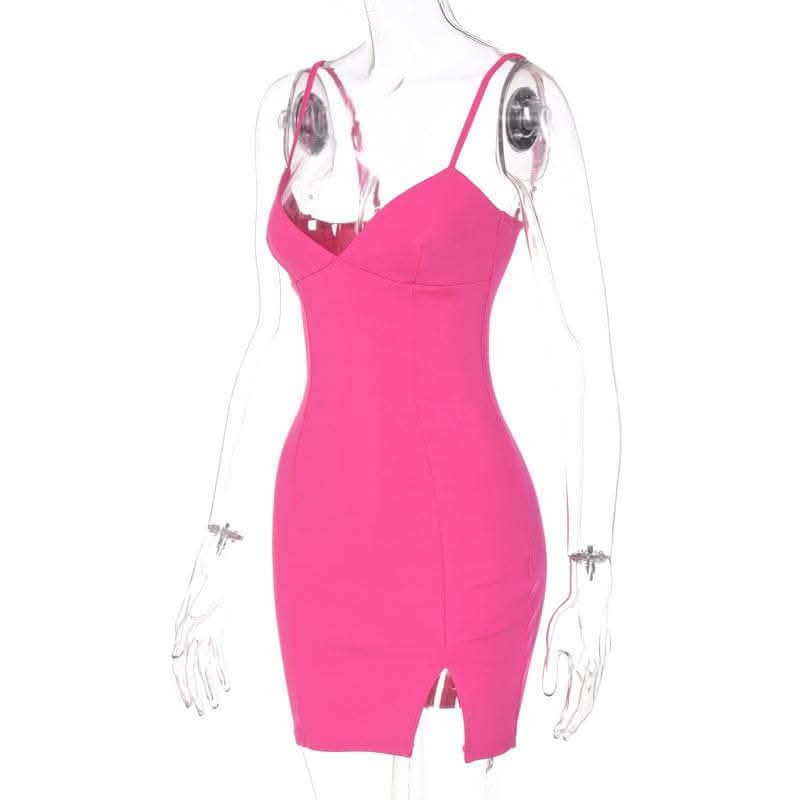 Navela | V-Neck Backless Slit Cami Mini Dress –