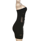 Navela | Cross-Front Mesh Backless Patchwork Tube Mini Dress