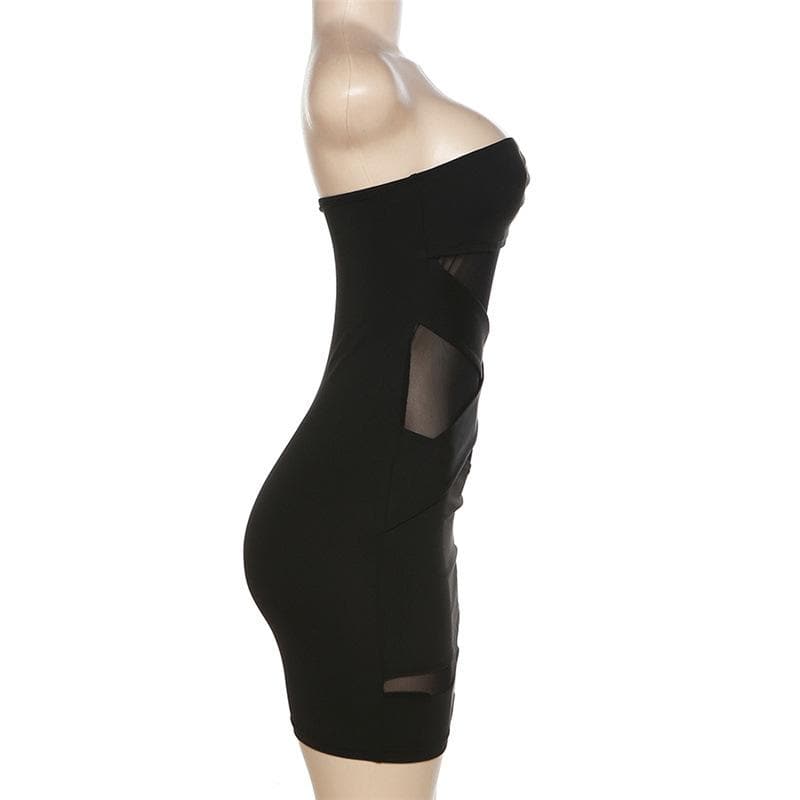 Navela | Cross-Front Mesh Backless Patchwork Tube Mini Dress