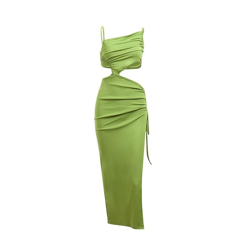 Navela | Ruched Irregular Drawstring Cut-Out Cami Dress