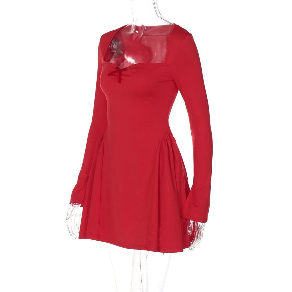 Navela | Long Sleeve Bow Detail Ruched Mini Dress