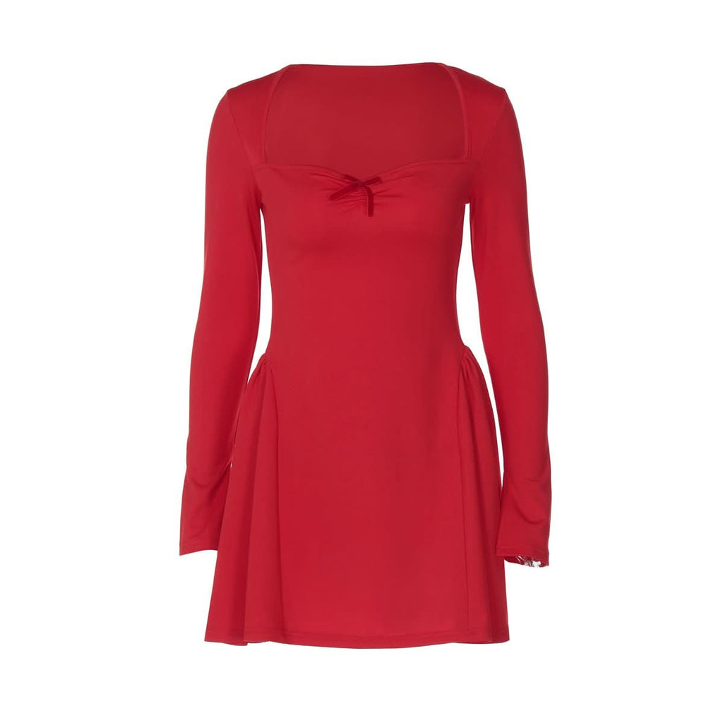 Navela | Long Sleeve Bow Detail Ruched Mini Dress