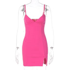 Navela | V-Neck Backless Slit Cami Mini Dress –