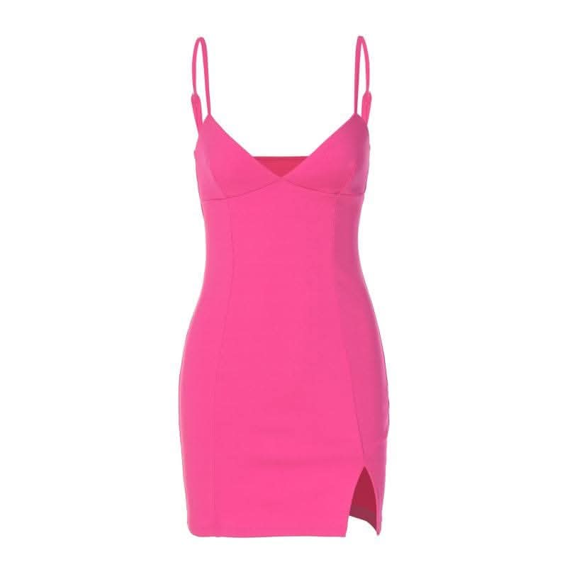 Navela | V-Neck Backless Slit Cami Mini Dress –