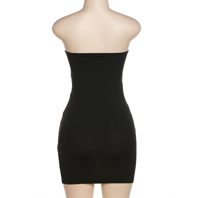 Navela | Cross-Front Mesh Backless Patchwork Tube Mini Dress