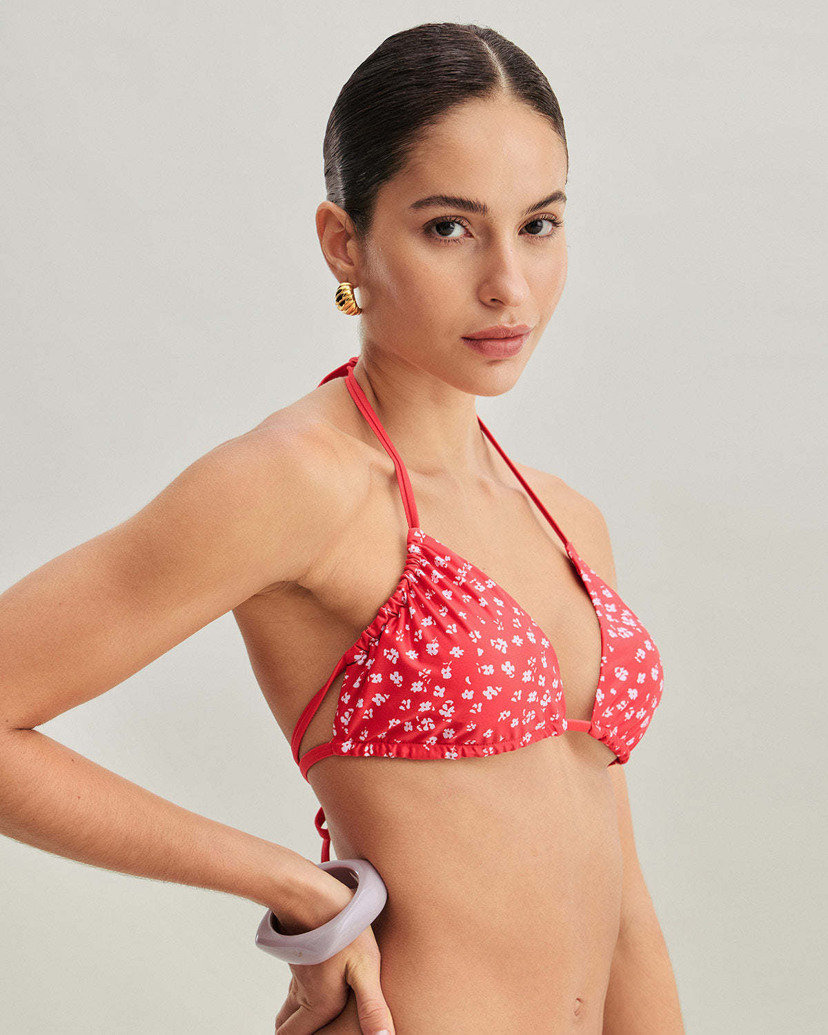 Navela | Red Floral Drawstring Triangle Bikini Set