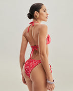 Navela | Red Floral Drawstring Triangle Bikini Set